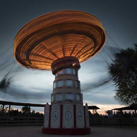 Photograph of the Flying Chairs attraction in operation.