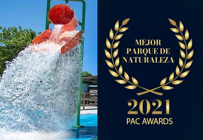 Image of Best Nature Park Award 2021, with a photo of one of the park's water attractions.